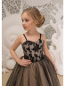 Black Spaghetti Straps Tea Length Lace Tulle Flower Girl Dress 